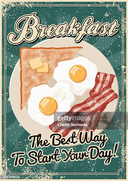 vintage-siebdruck-frühstück-poster - breakfast stock-grafiken, -clipart, -cartoons und -symbole