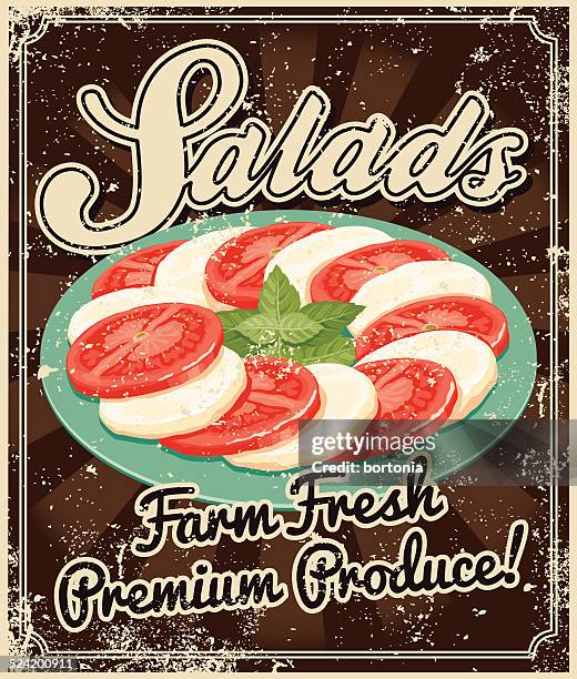 vintage screen printed salad poster - basil stock illustrations