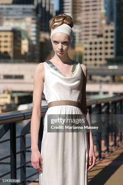 Model wears an outfit from the Spring/Summer 2008/2009 collection by designer Jayson Brunsdon at the Rosemount Australian Fashion Week at the...