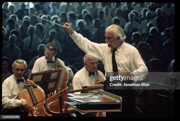 Arthur Fielder conducts the Boston Pops Orchestra at Tanglewood in Lenox, Massachusetts.