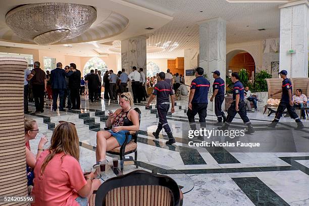 In the reception of the hotel after the attack. Terrorist attack in a hotel of the tourist zone of Port El Kantaoui in the North of Sousse. A young...