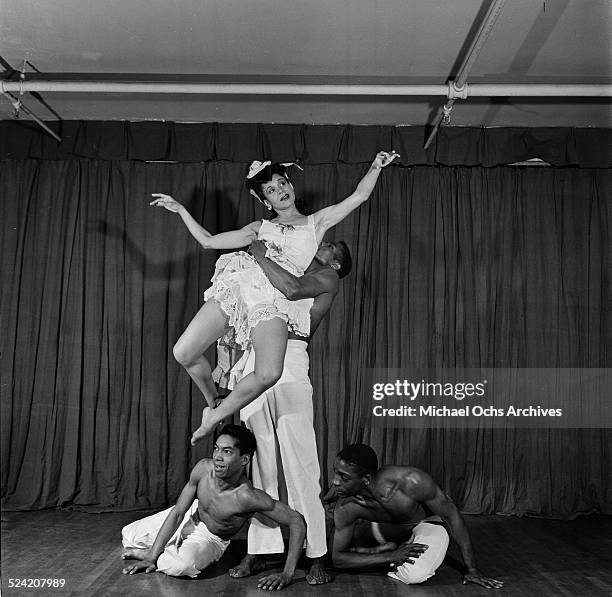 Choreographer Katherine Dunham performs a dance routine.