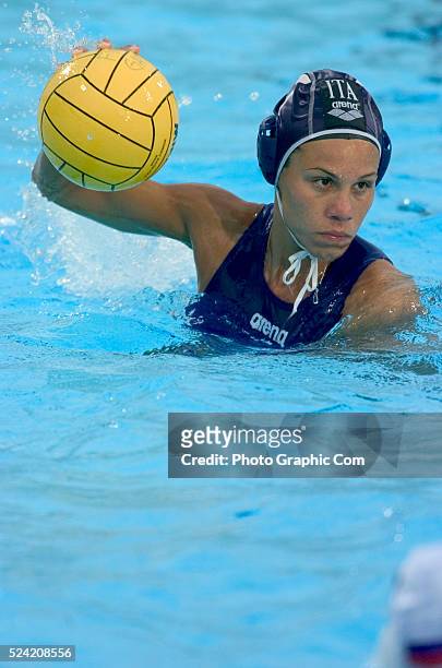 Tania Di Mario prepares to shoot the ball during the bronze medal match at the 2004 Fina Women's World League Finals.
