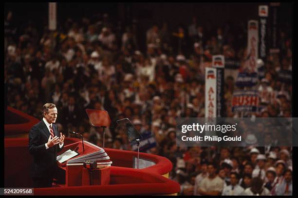 Vice President George Bush gives a speech at the 1988 Republican Convention, accepting that party's nomination for the presidency.