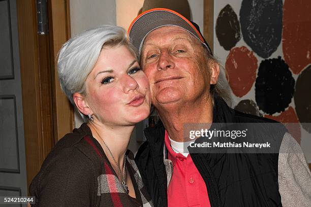 Melanie Mueller and Otto Waalkes attend the Eagles charity golf tournament on April 25, 2016 in Berlin, Germany.