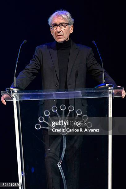 Spanish actor Jose Sacristan attends the "Ciudad del Paraiso" Award ceremony at the Cervantes Theater during the 19th Malaga Spanish Film Festival on...