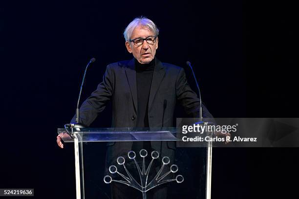 Spanish actor Jose Sacristan attends the "Ciudad del Paraiso" Award ceremony at the Cervantes Theater during the 19th Malaga Spanish Film Festival on...