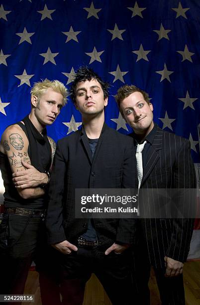Members of the San Francisco Bay Area based band Green Day : Mike Dirnt, Billy Joe Armstrong, and Tre Cool. Green Day currently has the number one...