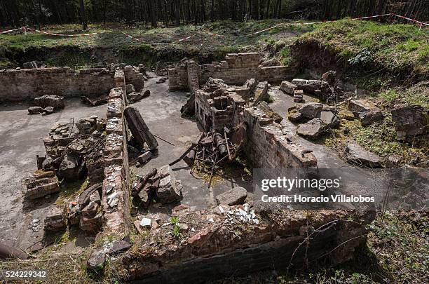 Ruins of the kitchen's basement, where inmates were tortured, in Walldorf concentration camp, in Walldorf, Germany, 12 April 2015, almost 70 years...