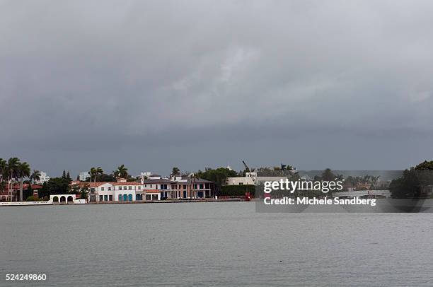 August 24, 2012 Stormy weather hits Miami as Tropical Storm Isaac approaches Florida. Dark clouds settle over Miami Beach.