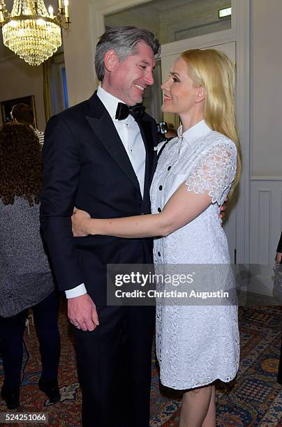 Judith Rakers and Andreas Pfaff attend the 'Champagnepreis fuer Lebensfreude' at Hotel Louis C Jacob on April 25, 2016 in Hamburg, Germany.