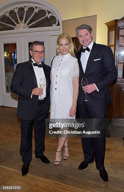 Jan Hofer, Judith Rakers and Andreas Pfaff attend the 'Champagnepreis fuer Lebensfreude' at Hotel Louis C Jacob on April 25, 2016 in Hamburg, Germany.