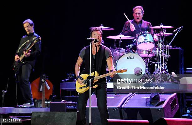 Garry Tallent, Bruce Springsteen, and Max Weinberg of Bruce Springsteen & The E Street Band perform as part of Day Three of the 2009 Bonnaroo Music...