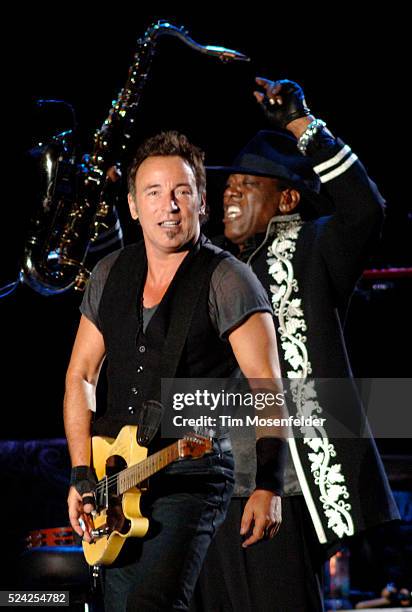 Bruce Springsteen and Clarence Clemmons of Bruce Springsteen & The E Street Band perform as part of Day Three of the 2009 Bonnaroo Music and Arts...