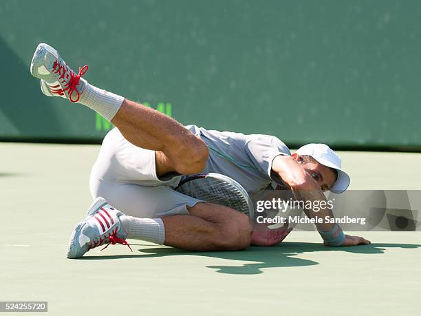 Novak Djokovic of Serbia during a point against Andy Murray of Great Britain during their match on Day 10