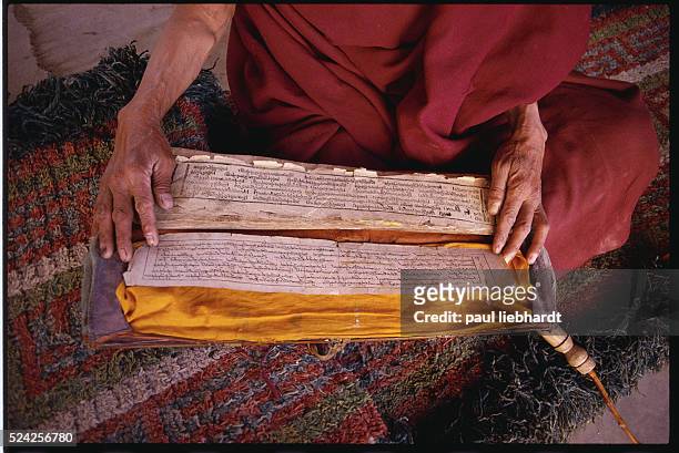 Buddhist Monk Reading Prayer Book