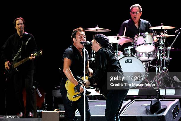 Garry Tallent, Bruce Springsteen, Steven Van Zandt, and Max Weinberg of Bruce Springsteen & The E Street Band perform as part of Day Three of the...