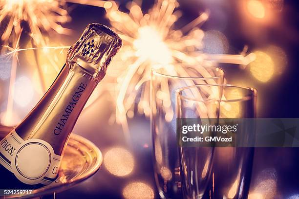 party feeling with sparklers and champagne - champagne party stock pictures, royalty-free photos & images