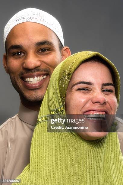 smiling muslim couple - north african culture stock pictures, royalty-free photos & images