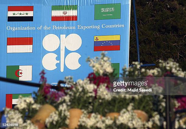 Signage is pictured at the conference complex on March 15, 2005 in Isfahan, Iran. OPEC Ministers are gathering in Isfahan to attend the 135th...