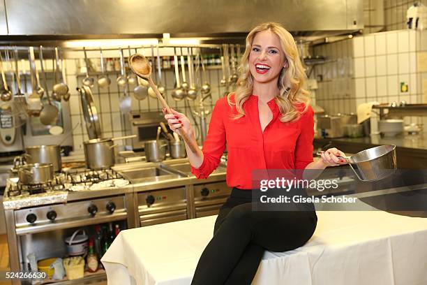 Donau - Testimonial Silvia Schneider during the 'Genuss am Fluss' cooking event at Hotel 'Donauschlinge Schloegen' on April 25, 2016 in Schloegen...