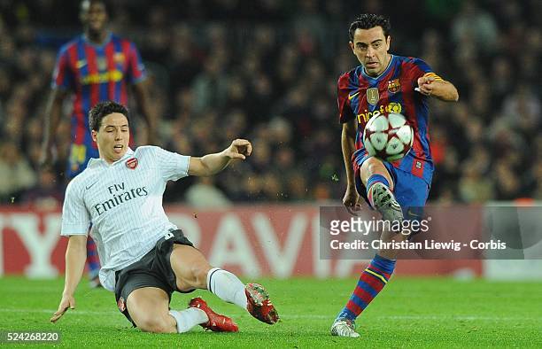 Xavi Hernandez of Barcelona during the second leg of the UEFA Champions League Quarter Final match Barcelona vs. Arsenal in Barcelona, Spain. |...