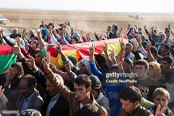 Funeral for four Kurdish Kurdish fighters who died in Kobani, Syria fighting IS on October 24, 2014. Thirty fighters have been buried in a temporary...