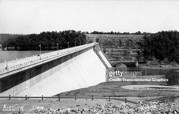 Postcard of the recently completed Norfork Dam, just north of Mountain Home, Arkansas, 1957.