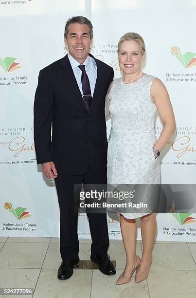 Personalities Chris Fowler and Chris McKendry attend the 2016 Harlem Junior Tennis and Education Program Gala at Guastavino's on April 25, 2016 in...