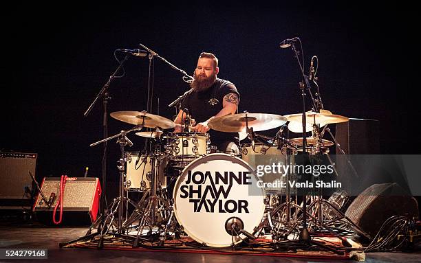 Oliver Perry of Joanne Shaw Taylor band performs at O2 Forum Kentish Town on April 23, 2016 in London, England.