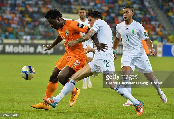 Cotes D'Ivoire ,s Wilfried Bony during the 2015 Orange Africa Cup of Nations Quart Final soccer match,Cote d'Ivoire Vs Algerie at Malabo stadium in...