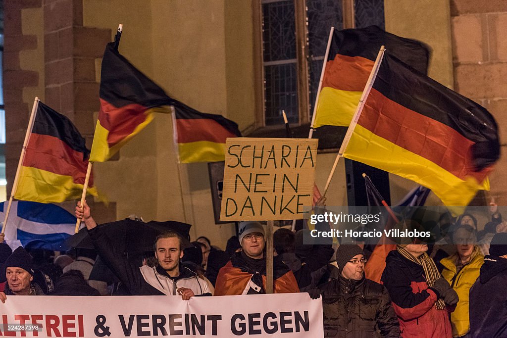 Germany - Pro-PEGIDA rally held at Hauptwache Square in Frankfurt