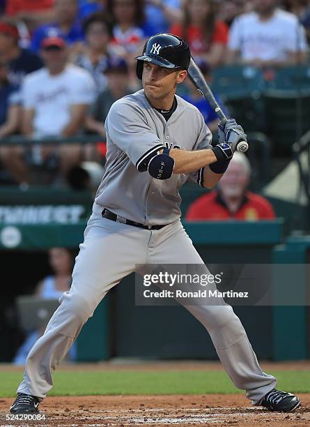 Dustin Ackley of the New York Yankees at Globe Life Park in Arlington on April 25, 2016 in Arlington, Texas.