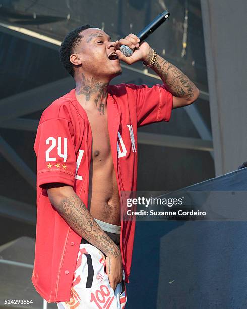 Performs at the J. Cole concert held at the Austin360 Amphitheater at Circuit of the Americas on August 22, 2015 in Austin, Texas.