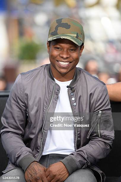 Jason Mitchell visits "Extra" at Universal Studios Hollywood on April 25, 2016 in Universal City, California.