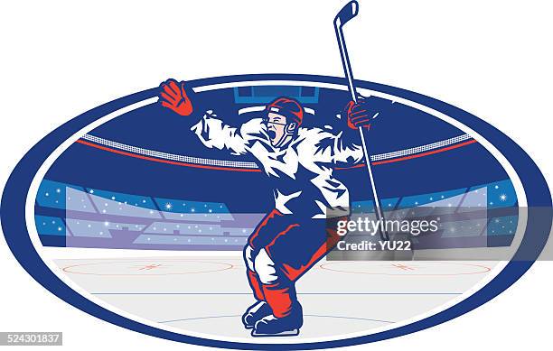 ice hockey arena celebration - scoring a goal stock illustrations