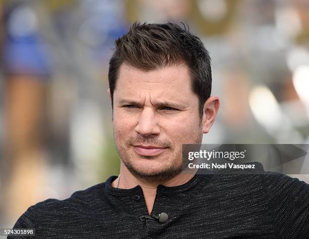 Nick Lachey of 98 Degrees visits "Extra" at Universal Studios Hollywood on April 25, 2016 in Universal City, California.