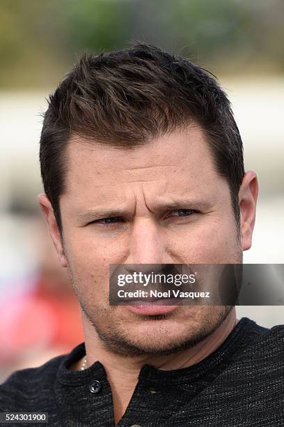 Nick Lachey of 98 Degrees visits "Extra" at Universal Studios Hollywood on April 25, 2016 in Universal City, California.