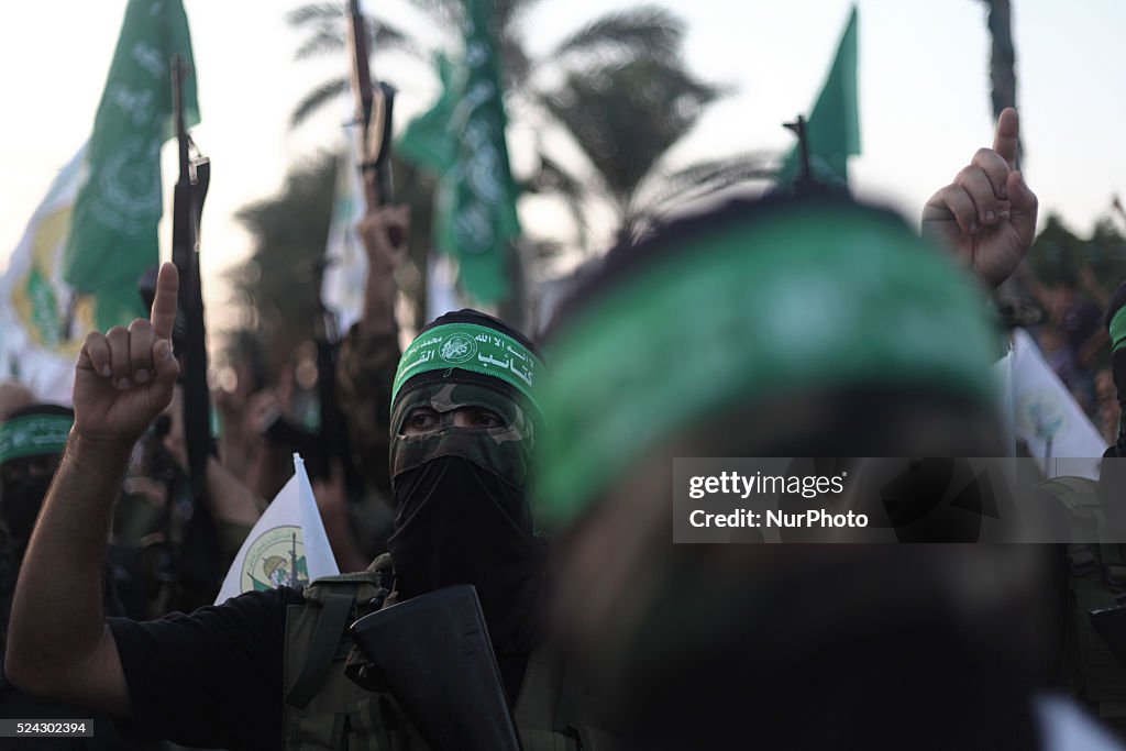 Palestinian militants from the Ezzedine al-Qassam brigade, the armed wing of Hamas