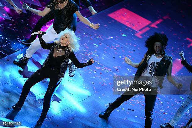 Raffaella Carra' attend the opening night of the 64rd Sanremo Song Festival at the Ariston Theatre on February 18, 2014 in Sanremo, Italy.