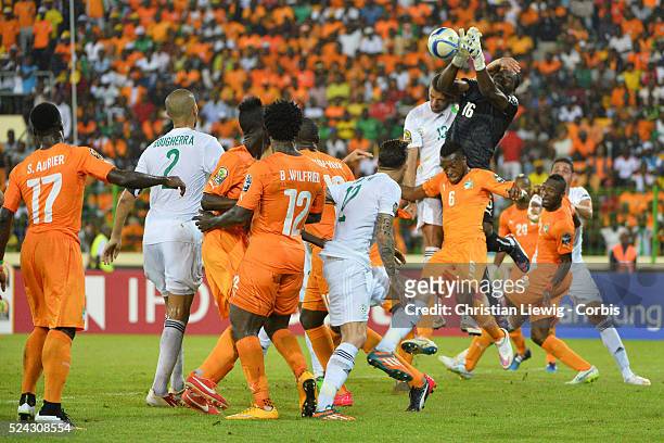 Cotes D'Ivoire ,s Sylvain Guohouo during the 2015 Orange Africa Cup of Nations Quart Final soccer match,Cote d'Ivoire Vs Algerie at Malabo stadium in...