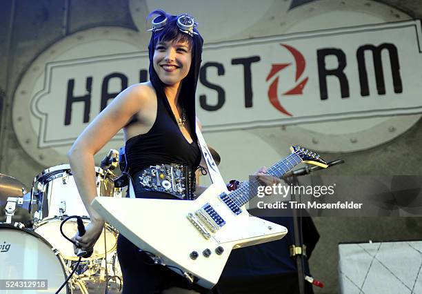 Lzzy Hale of Halestorm performs as part of the "Rockstar Energy Uproar Festival" at the Sleep Train Amphitheatre in Wheatland, California