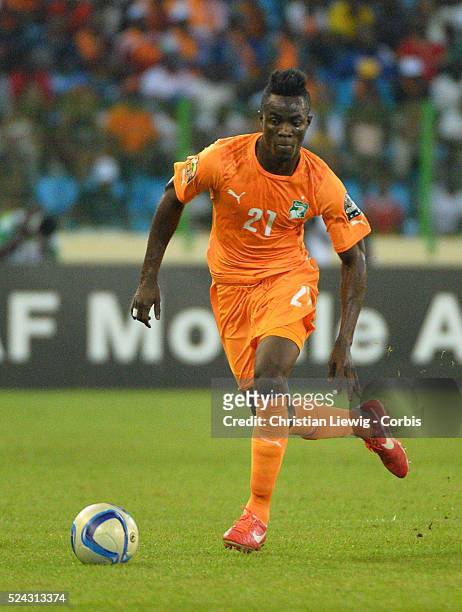 Cotes D'Ivoire ,s Bertrand Bailly during the 2015 Orange Africa Cup of Nations Quart Final soccer match,Cote d'Ivoire Vs Algerie at Malabo stadium in...
