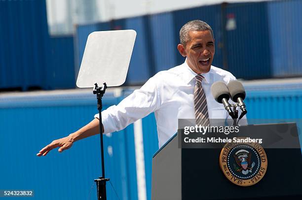 President Barack Obama speaks during an event at PortMiami on March 29, 2013 in Miami, Florida. The president spoke about road and bridge...