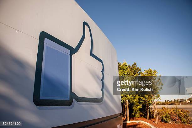 Scenes of daily work and life at Facebook Inc. USA Headquarters in Menlo Park, California. The "Like" Facebook sign located at the entrance to the...