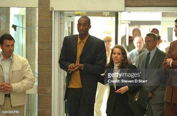 National Basketball Association star Kobe Bryant arrives with his attorney Pamela Mackey at the Eagle County Courthouse after he attended a...