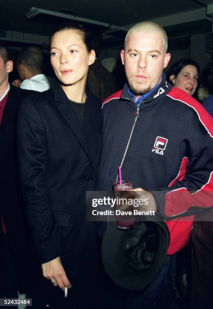 Model Kate Moss and fashion designer Alexander McQueen at a party to launch the new Italian fashion label 'Mandarina Duck' held at artist Damien...