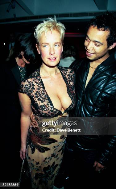 Singer Finley Quaye and TV presenter Paula Yates at the UK movie premiere of 'Rogue Trader ' held on Juner 22, 1999 in London. .