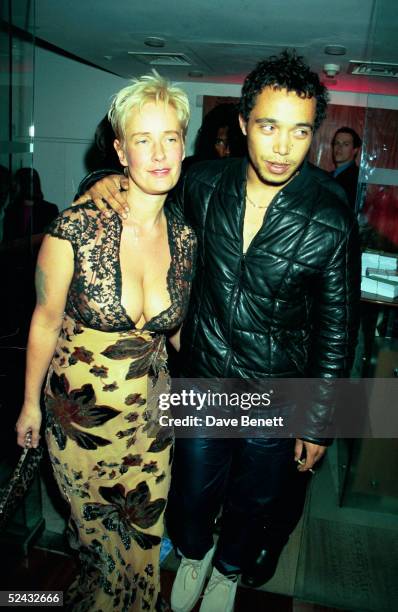 Singer Finley Quaye and TV presenter Paula Yates at the UK movie premiere of 'Rogue Trader ' held on Juner 22, 1999 in London. .