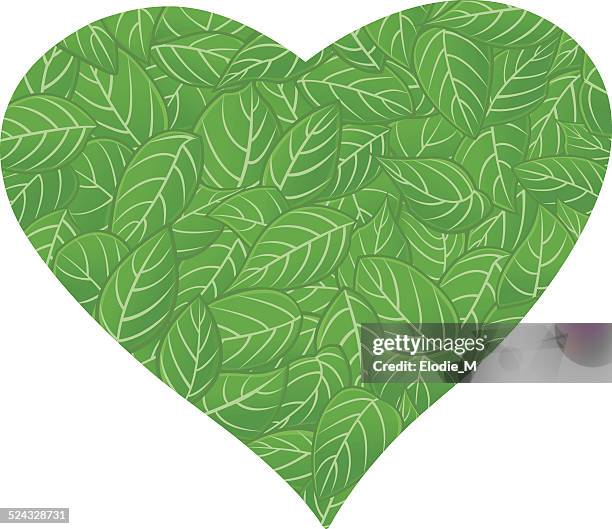 stockillustraties, clipart, cartoons en iconen met heart with green foliage pattern / coeur aux feuillage vert - coeur